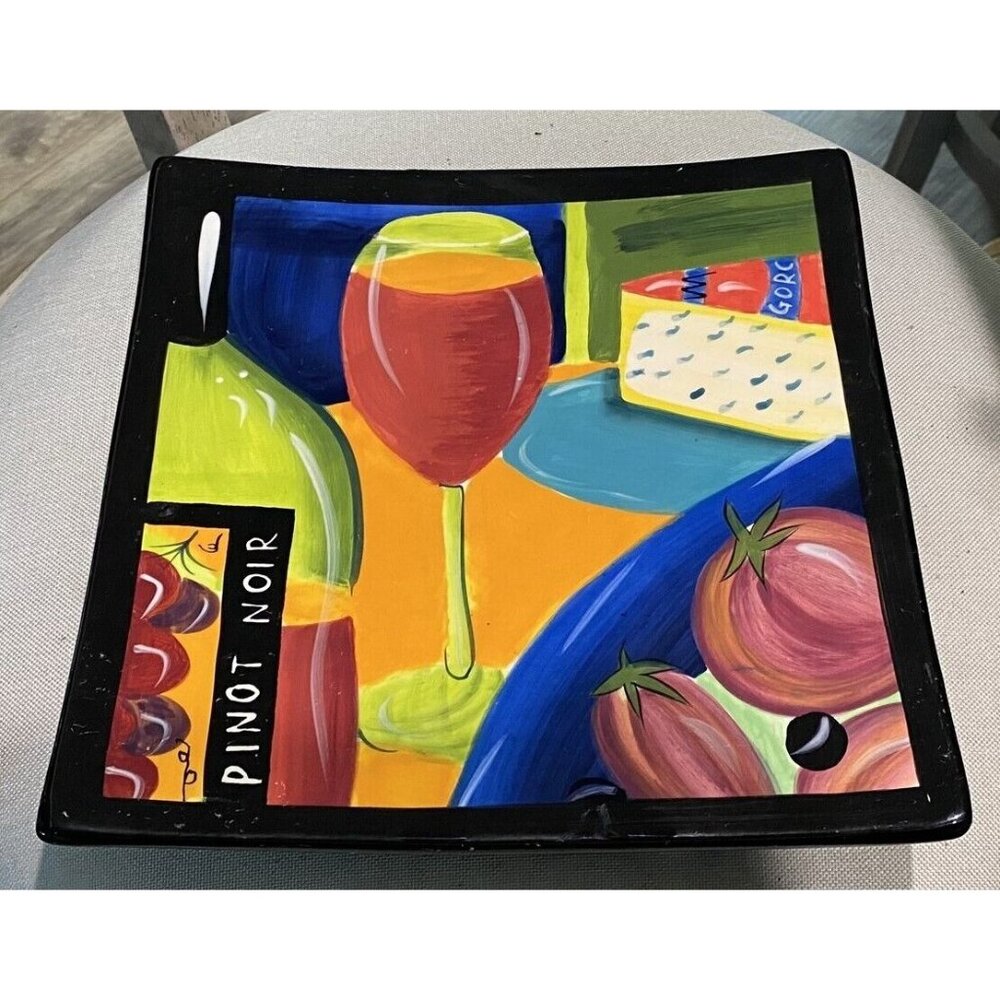 NAYLOR DESIGNS WINE GLASS PINOT WALL DECOR SQUARE ART PLATE 10" X 10"